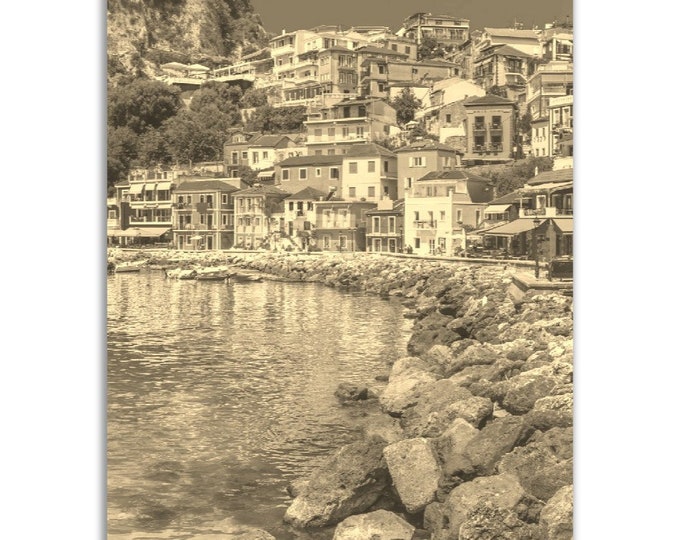 Parga Poster Vintage Print | Retro Parga Black and White Sepia Photo Gift | Parga Wall Art Home Decor | Vertical Parga Travel City Present
