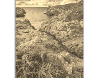 Vintage Asturias Spain Coast Poster Print | Retro Asturias Black White Sepia Photo Gift | Asturias Wall Art Home Decor | Vertical Poster