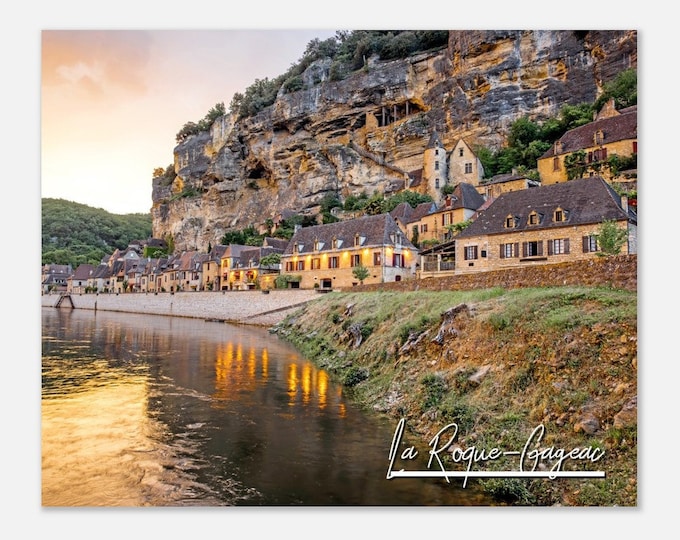La Roque-Gageac France Travel Poster Wall Art | La Roque Gageac Mountain Village Home Decor | La Roque-Gageac Sunset Digital Print Photo