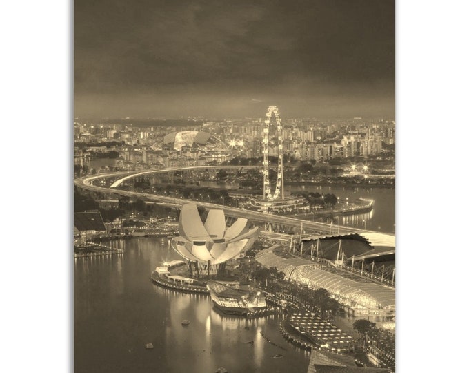 Singapore Poster Vintage Print | Retro Singapore Sepia Photo Gift | Singapore Wall Art Home Decor | Vertical Singapore Travel City Souvenir