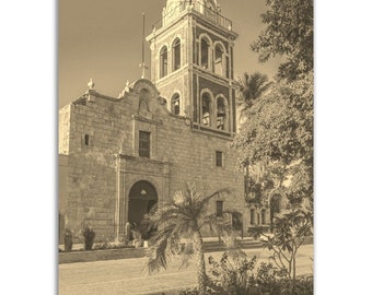 Vintage Loreto Mexico Poster: Retro Black and White Sepia Travel Print