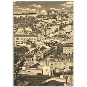 Lisbon Portugal Poster Vintage Print | Retro Lisbon Sepia Photo Gift | Lisbon Wall Art Home Decor | Vertical Lisbon Travel City Souvenir