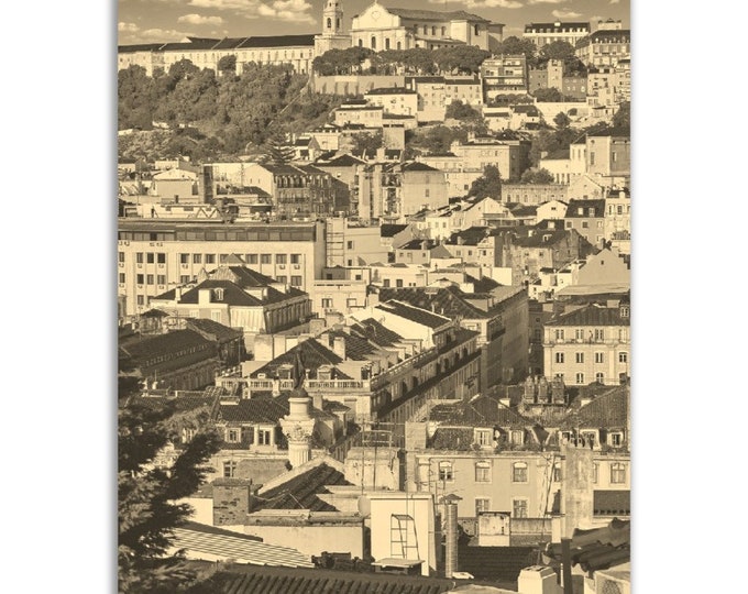 Lisbon Portugal Poster Vintage Print | Retro Lisbon Sepia Photo Gift | Lisbon Wall Art Home Decor | Vertical Lisbon Travel City Souvenir