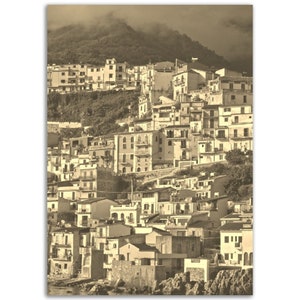Calabria Poster Vintage Italy Print | Retro Calabria Sepia Photo Gift | Calabria Wall Art Home Decor Vertical Calabria Travel City Souvenir