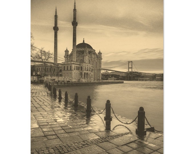 Vintage Istanbul Turkey Travel Poster Print Wall Art | Istanbul Coast Home Decor | Istanbul Beach Print Vertical | Istanbul Sepia Photo Gift