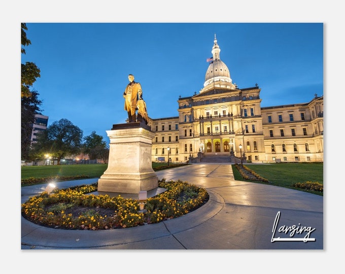 Lansing Michigan Poster Print Wall Art | Lansing Michigan State Capitol Home Decor Print | Lansing Michigan MI Hangings Travel Photo Present