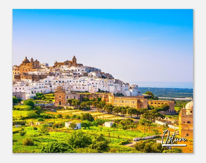 Ostuni Italy Travel Poster Wall Art | Ostuni White Town Home Decor | Ostuni Madonna Della Grata Church Horizontal | Ostuni Hangings Photo