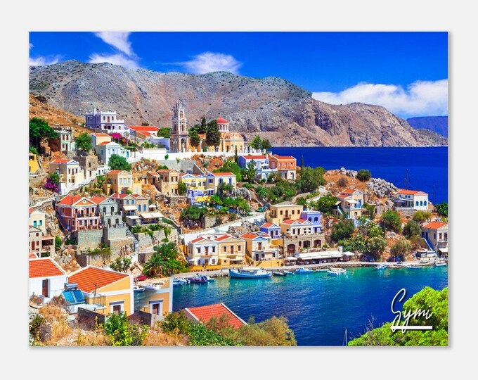 Symi Greece Travel Poster Wall Art | Symi Skyline Home Decor | Symi Coast Digital Print | Symi Town Horizontal | Symi Hangings Photo Gift