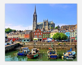 Cobh Ireland Harbor Print: Cathedral & Boats Travel Photo