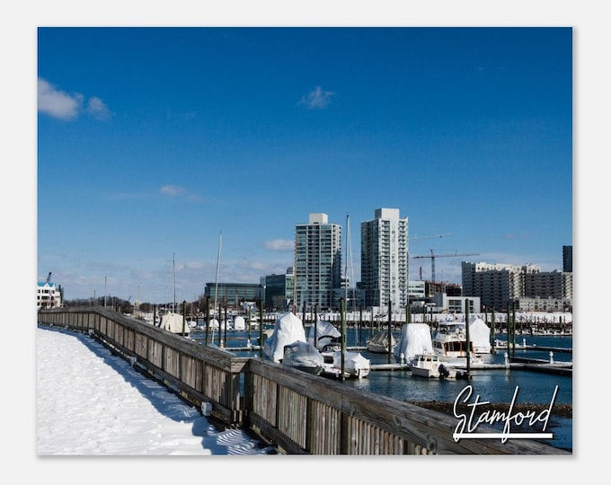 Stamford Connecticut Poster Print Wall Art | Stamford Skyline Home Decor Gift Hanging | Stamford Prints Collectibles Horizontal Travel Photo