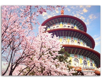 Taiwan Poster Cherry Blossom Print: Pagoda Asian Home Decor