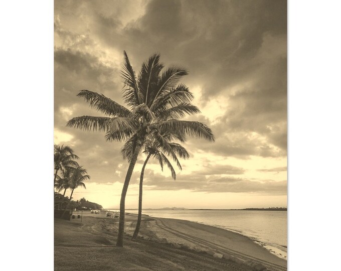 Vintage Denarau Island Fiji Coast Travel Poster Print Wall Art | Tropical Denarau Island Home Decor Print | Denarau Island Beach Sepia Photo
