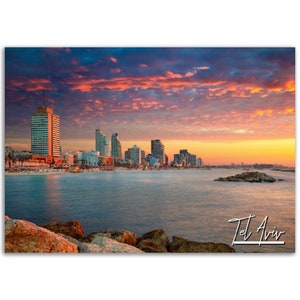 Tel Aviv Israel Poster Print Wall Art | Coastline Beach Home Decor Gift Hanging | Tel Aviv Digital Print Collectible Horizontal Travel Photo