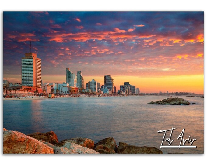 Tel Aviv Israel Poster Print Wall Art | Coastline Beach Home Decor Gift Hanging | Tel Aviv Digital Print Collectible Horizontal Travel Photo