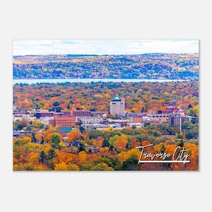 Traverse City Michigan Poster Print Wall Art | Traverse City Cityscape Skyline Home Decor Print | Traverse City Hangings Travel Photo Poster