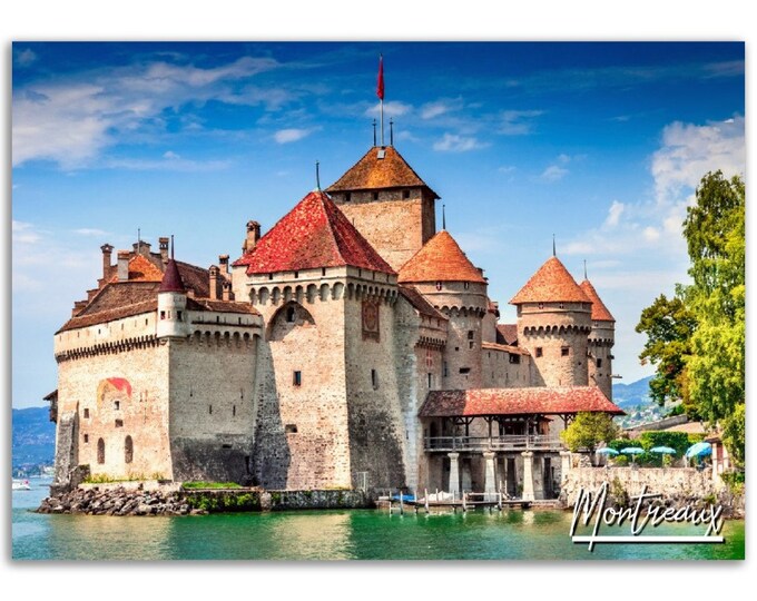 Montreaux Switzerland Poster Print Wall Art | Castle Home Decor Swiss Gift | Montreaux Digital Prints | Montreaux Horizontal Travel Photo