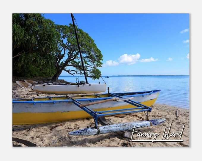Fanning Island Kiribati Poster Wall Art | Caribbean Coastline Home Decor | Beach Boats Digital Print Horizontal Hangings Travel Photo Gift