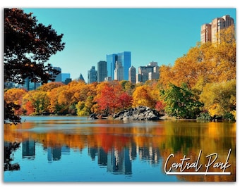 Central Park Autumn Print: Manhattan Skyline, NYC Wall Art