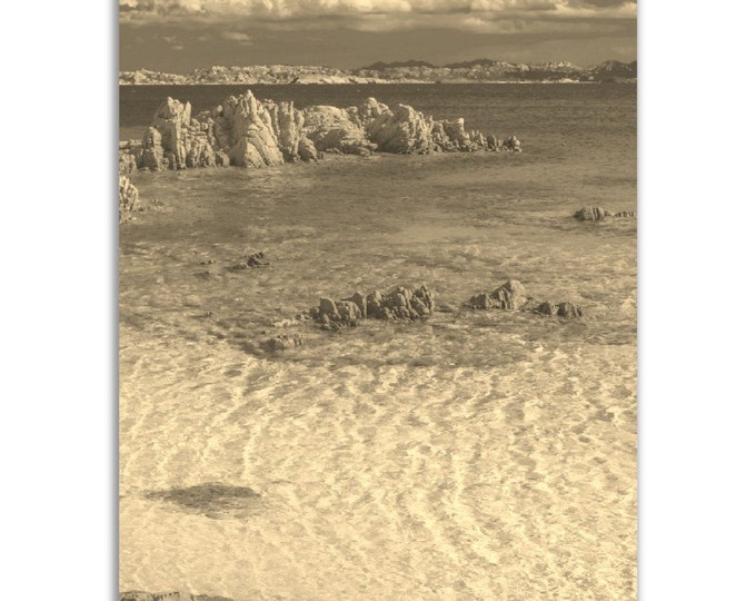 Sardinia Italy Poster Vintage Print | Retro Beach Coast Black White Sepia Photo Gift | Summer Wall Art Home Decor | Vertical Sardinia Photo