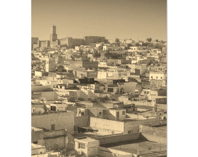 Vintage Sousse Town Tunisia Travel Poster Print Wall Art | Retro Sousse Home Decor | Sousse City Print Vertical | Sousse Sepia Photo Present