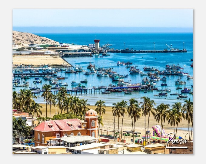 Piura Peru Print Wall Art | Piura Home Decor | Piura Coastal Digital Poster | Piura Palm Trees Horizontal | Piura Boats Hanging Travel Photo