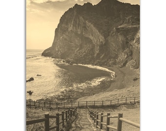 Jeju Island Vintage Poster: South Korea Travel Print, Sepia Tone