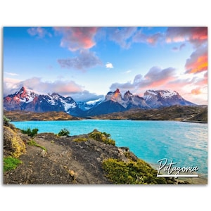Patagonia Poster Print Chile Wall Art | Mountain Lake Landscape Photo Chile Home Decoration | Patagonia Travel Xmas Gift Horizontal Photo
