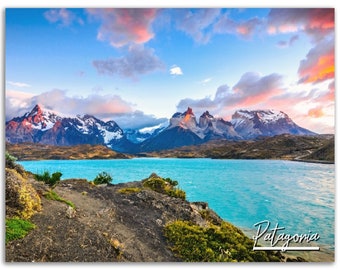 Poster Patagonien Bergsee: Chile Landschaft Fotografie Druck