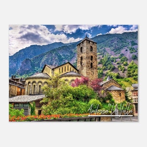 Arte da parede da cópia do poster de Andorra la Vella Andorra | Decoração de casa da Igreja de Sant Esteve | Andorra a Velha Impressão | Foto de viagem para Andorra la Vella