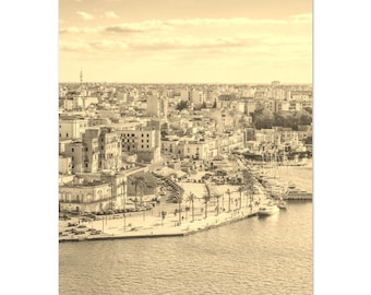 Vintage Brindisi Italy Poster: Sepia Coast City Skyline Art Print