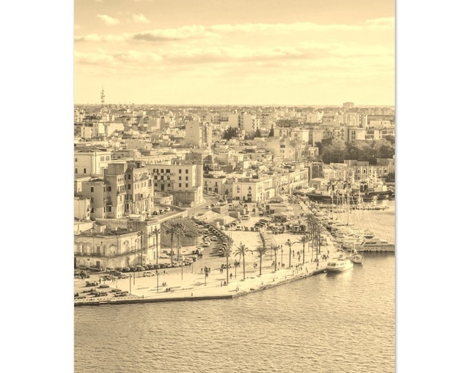 Vintage Brindisi Italy Travel Poster Print Wall Art | Retro Brindisi Coast City Skyline Home Decor Print Vertical | Brindisi Sepia Photo