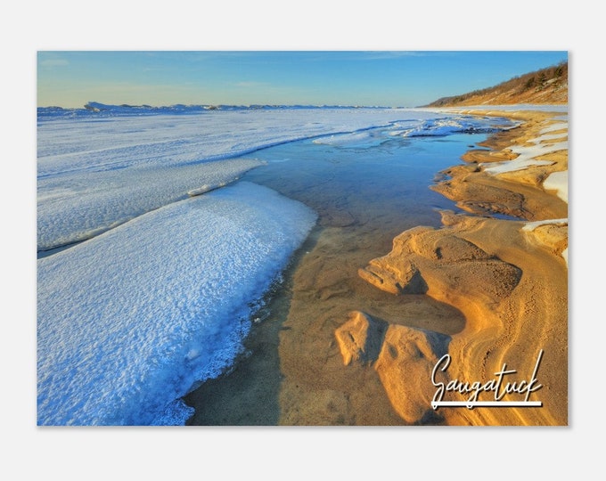 Saugatuck Michigan Poster Print Wall Art | Saugatuck Winter Home Decor Print | Nautical Dunes Iced Shoreline Michigan MI Travel Photo Gift