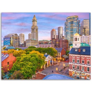 Boston Poster Print Massachusetts Wall Art Decor | Skyline Photography Home Decoration | Travel Backpacker Christmas Horizontal Photo Gift