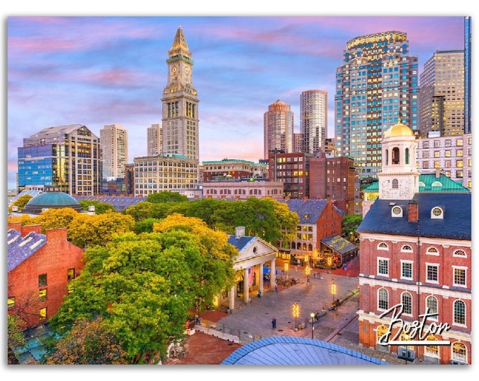 Boston Poster Print Massachusetts Wall Art Decor | Skyline Photography Home Decoration | Travel Backpacker Christmas Horizontal Photo Gift