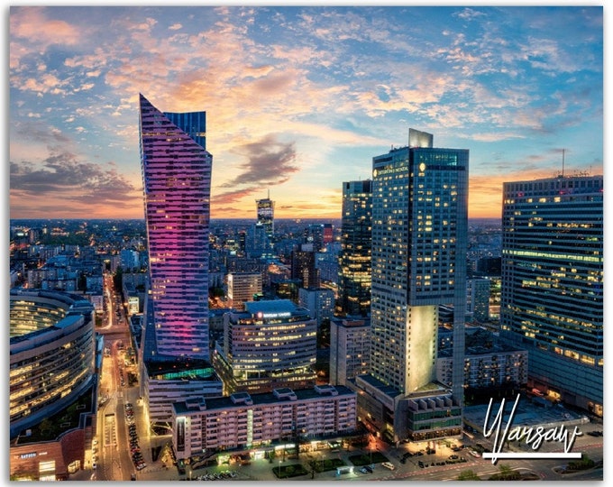 Warsaw Poster Print Poland Wall Art Decor | Skyline Cityscape Photography Polish Home Decoration | Traveler Birthday Horizontal Photo Gift