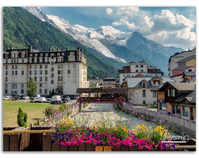 Chamonix Poster Print France Wall Art | Mont Blanc Photo Caribbean French Summer Decoration | Traveler Sports Gift | Horizontal Photography