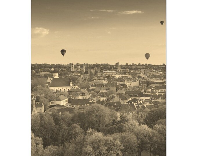 Vintage Vilnius Lithuania Travel Poster Print Wall Art | Retro Vilnius Town Home Decor | Vilnius City Print Vertical | Vilnius Sepia Photo