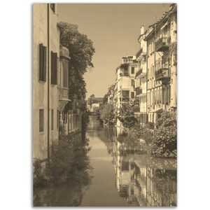 Vintage Padua Italy Poster Print | Retro Padua Canal Black White Sepia Photo Gift | Padua Wall Art Home Decor | Vertical Padua Travel Poster