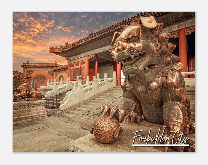 Forbidden City China Travel Poster Wall Art | Forbidden City Home Decor | Forbidden City Bronze Lion Print | Forbidden City Hangings Photo