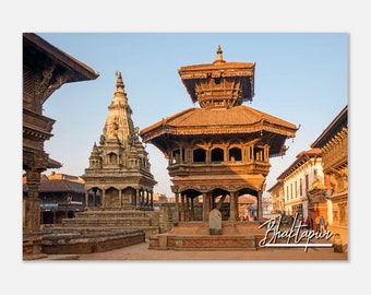 Bhaktapur Nepal Travel Poster: City Skyline Art Print