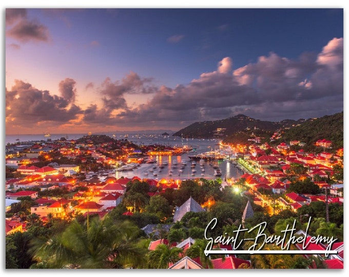Saint-Barthelemy Poster Print France Wall Art Decor | Night Skyline Photo Tropical Home Decoration | Traveler Gift | Horizontal Photography