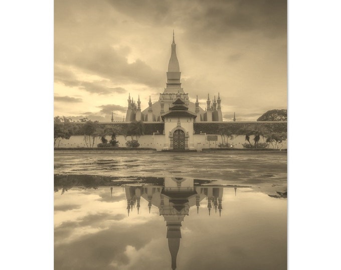 Vintage Vientiane Laos Travel Poster Print Wall Art | Retro Vientiane Home Decor | Vientiane Temple Print | Vientiane Coast Sepia Photo Art