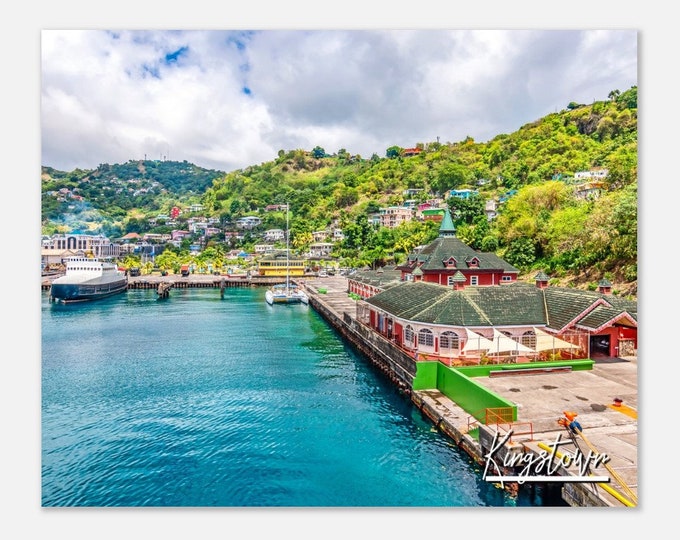 Kingstown Saint Vincent and the Grenadines Travel Poster Wall Art | Kingstown Home Decor | Sea Port of Kingstown Horizontal  Hangings Photo
