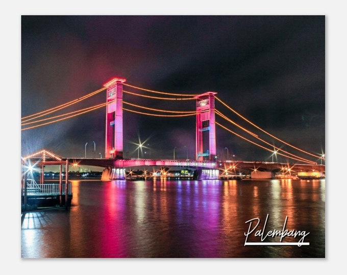 Palembang Indonesia Travel Poster Wall Art | Palembang Coast Home Decor | Palembang Ampera Bridge Print | Palembang Seascape Photo Present