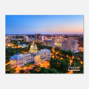Jackson Mississippi Poster Print Wall Art | Jackson Skyline Cityscape Home Decor Gift Prints Collectibles | Jackson Horizontal Travel Photo