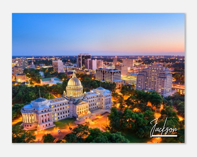 Jackson Mississippi Poster Print Wall Art | Jackson Skyline Cityscape Home Decor Gift Prints Collectibles | Jackson Horizontal Travel Photo