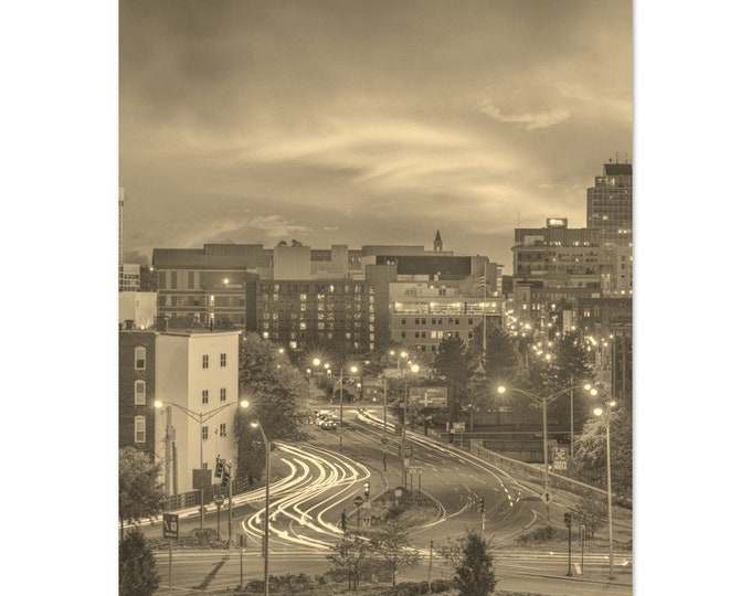 Vintage Worcester Massachusetts Town Travel Poster Print Wall Art | Retro Worcester Skyline Home Decor | Worcester City Road Sepia Photo