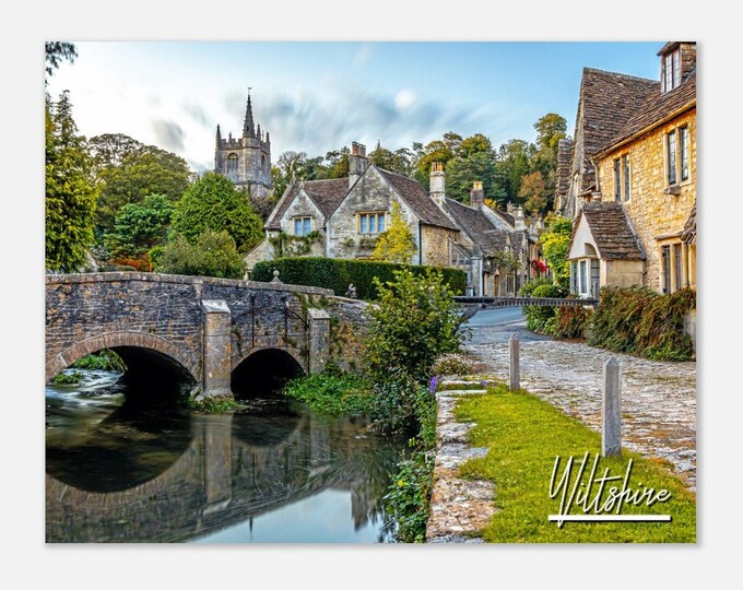 Wiltshire England Travel Poster Wall Art | Wiltshire Castle Combe Home Decor | Wiltshire Bridge Print | Wiltshire Village Hangings Photo