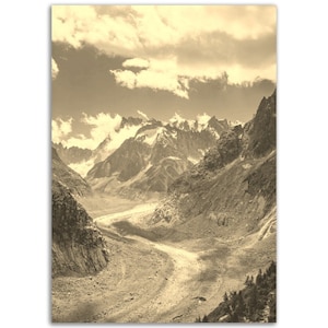 Vintage Chamonix France Poster Print | Retro Mountain Nature Black Sepia Photo Gift | Chamonix Wall Art Home Decor | Vertical France Poster
