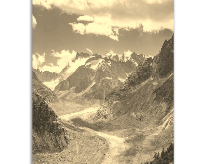 Vintage Chamonix France Poster Print | Retro Mountain Nature Black Sepia Photo Gift | Chamonix Wall Art Home Decor | Vertical France Poster